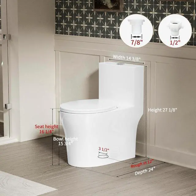 Alt view image 2 of 6 - Compact One Piece Toilet for Small Bathroom, Round Modern Skirted Toilet with Soft Close Seat, Space Saving, 12'' Rough-in, High Efficiency Dual Flush and MAP 1000g, White