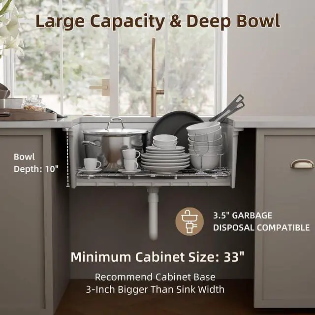 Alt view image 5 of 6 - 30 Inch White Undermount Kitchen Sink, 30"L x 19"W Fireclay Workstation Kitchen Sink Includes Cutting Board and Drying Rack, Deep Single Bowl, Dual Mount