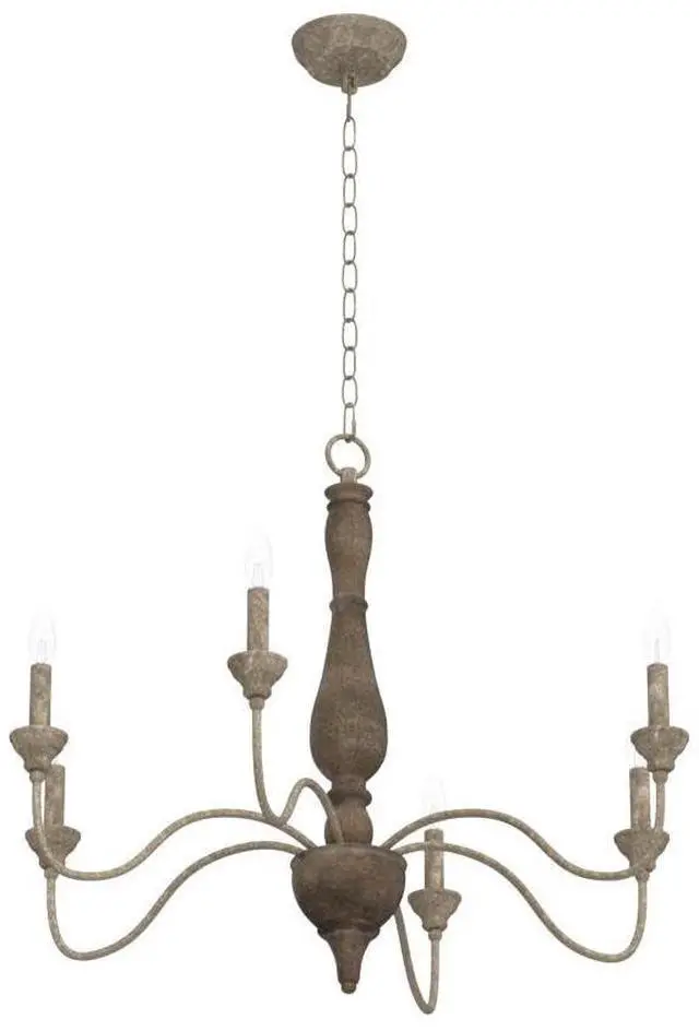 Alt view image 4 of 6 - 6-Light French Country Chandelier, Handmade Real Wood Farmhouse Chandelier, Distressed Finish Light Fixture for Dining Room, Living Room, Bedroom, Kitchen, Stairway, Kitchen