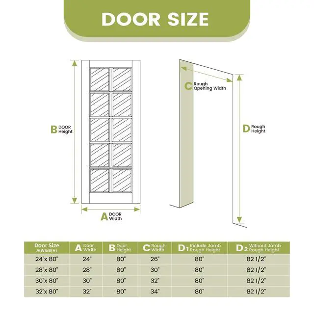 Alt view image 3 of 6 - 24" x 80" Interior Door Slab, 10-Lite Tempered Clear Glass French Door, Solid Core Panel, White Primed Double Door for Pantry, Laundry, Closet and Bathroom, No Frame and Hardware