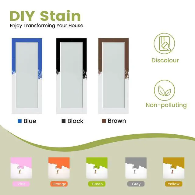 Alt view image 6 of 6 - 24" x 80" Interior Door Slab, 10-Lite Tempered Clear Glass French Door, Solid Core Panel, White Primed Double Door for Pantry, Laundry, Closet and Bathroom, No Frame and Hardware