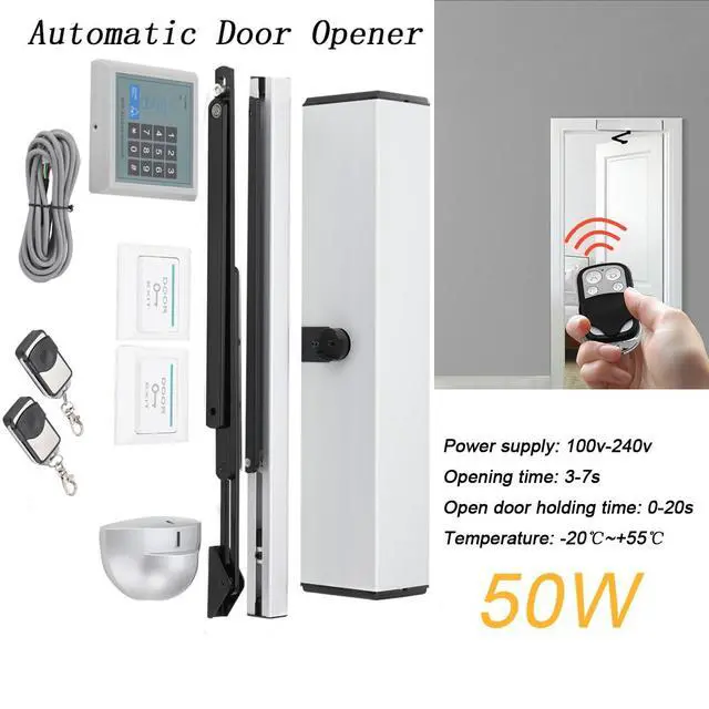 Alt view image 2 of 6 - Automatic Swing Door Opener Kit, Door Opener and Closer 50W Heavy Duty Swing Gate Operator Opener Closer, with 2 Remote Control, 150kg/330lb Loading, DC 24V Brushless Motor
