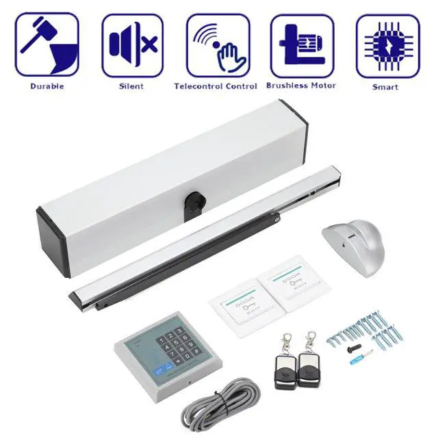 Alt view image 3 of 6 - Automatic Swing Door Opener Kit, Door Opener and Closer 50W Heavy Duty Swing Gate Operator Opener Closer, with 2 Remote Control, 150kg/330lb Loading, DC 24V Brushless Motor