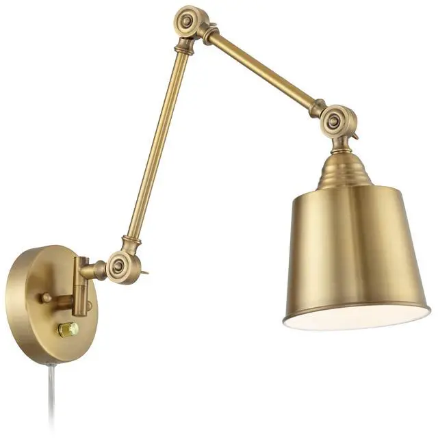 Alt view image 6 of 6 - Mendes Modern Swing Arm Adjustable Wall Lamps Set of 2 Antique Brass Plug-in Light Fixture Up Down Metal Shade for Bedroom Bedside House Reading Living Room Home Hallway Dining