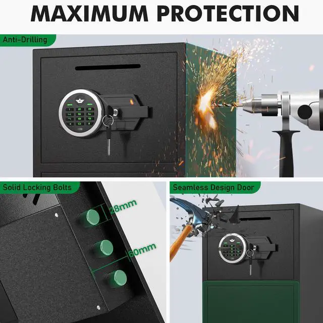Alt view image 4 of 6 - 2026 NEW Large Home safe Fireproof Waterproof, 6.0 Cub Money Safe with Drop Slot & Metal Deposit Storage Box, Fingerprint Safe with Dual Alarm System & Mute Mode for Valuables