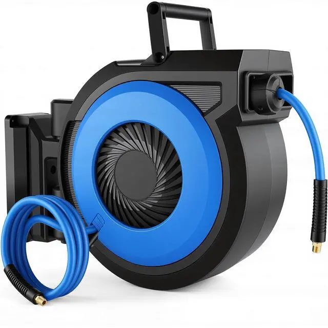 Main image of Retractable Air Hose Reel 80FT + 6.5FT, Heavy Duty 3/8" x 80FT Hybrid Air Compressor Hose Reel, Automatic Rewind, 300PSI Wall Mount Hose Reel with Brass Fittings & Bend Restrictors for Garage Workshop