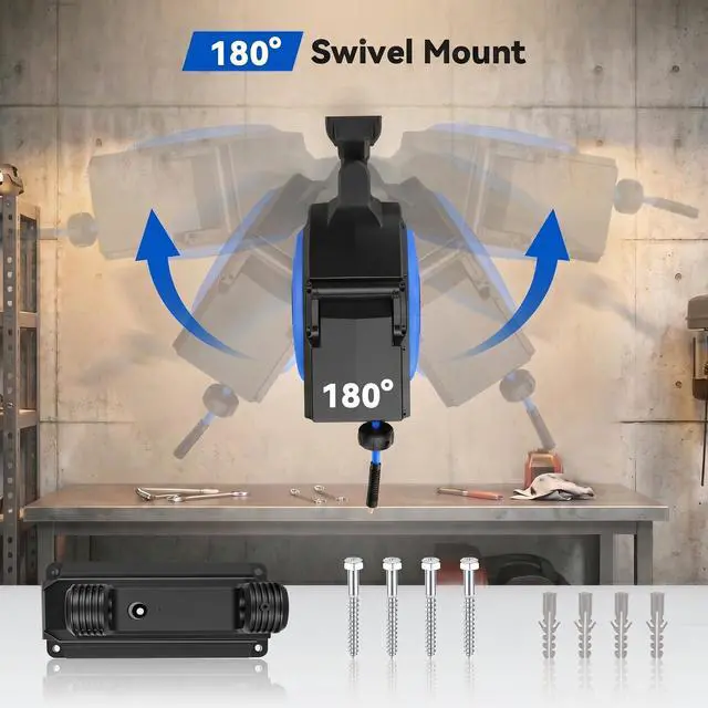 Alt view image 5 of 6 - Retractable Air Hose Reel 80FT + 6.5FT, Heavy Duty 3/8" x 80FT Hybrid Air Compressor Hose Reel, Automatic Rewind, 300PSI Wall Mount Hose Reel with Brass Fittings & Bend Restrictors for Garage Workshop