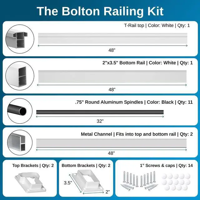 Alt view image 6 of 6 - Bolton Porch and Deck Railing Kit Aluminum and Vinyl Railing Kit for Decks, Porches, Balcony Railing, and More (42 x 48)