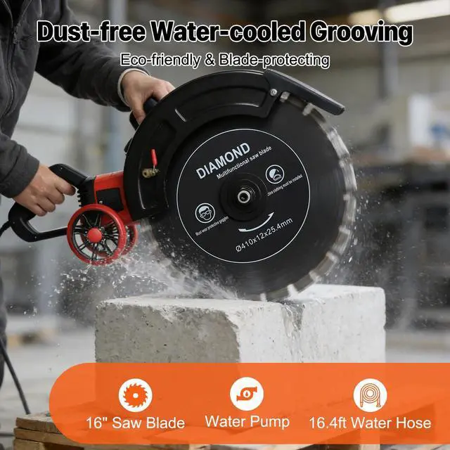 Alt view image 2 of 6 - 16" Electric Concrete Saw 4000W Wet/Dry Concrete Cutter with Water Pump and 16.4ft Water Hose Wet Max.Cutting Depth: 6.5in Circular Saw for Brick Concrete Wall and Granite