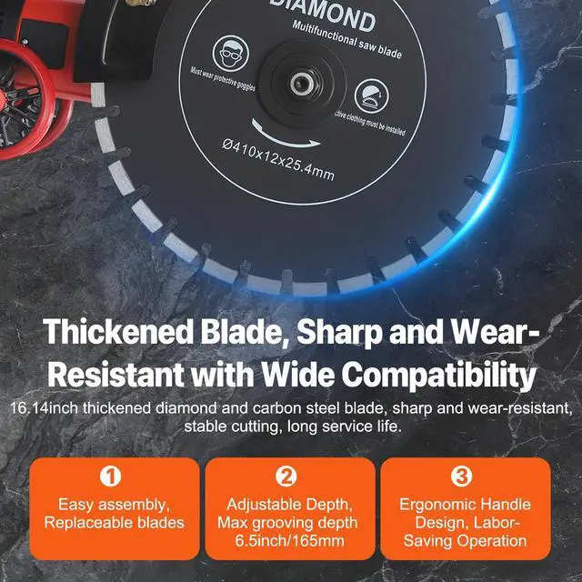 Alt view image 3 of 6 - 16" Electric Concrete Saw 4000W Wet/Dry Concrete Cutter with Water Pump and 16.4ft Water Hose Wet Max.Cutting Depth: 6.5in Circular Saw for Brick Concrete Wall and Granite