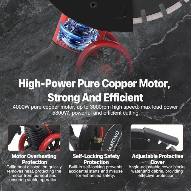 Alt view image 4 of 6 - 16" Electric Concrete Saw 4000W Wet/Dry Concrete Cutter with Water Pump and 16.4ft Water Hose Wet Max.Cutting Depth: 6.5in Circular Saw for Brick Concrete Wall and Granite