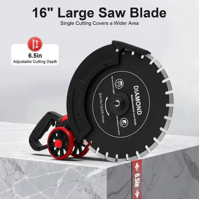 Alt view image 6 of 6 - 16" Electric Concrete Saw 4000W Wet/Dry Concrete Cutter with Water Pump and 16.4ft Water Hose Wet Max.Cutting Depth: 6.5in Circular Saw for Brick Concrete Wall and Granite