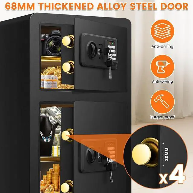 Alt view image 3 of 6 - 7.5 Cuft Extra Large Safe Box Fireproof Waterproof, Fire Proof Safes With Double Door, A4 Fireproof Bag, Digital Keypad & Spare Key, Smart Alert, Safes For Home Use Fire And Water Proof