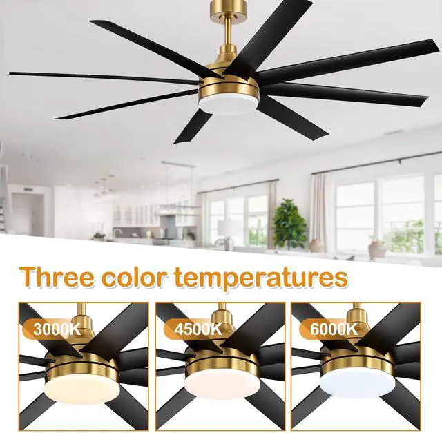 Alt view image 4 of 6 - 65" Ceiling Fans with Lights Remote Control, Industrial Gold and Black Ceiling Fan with Reversible DC Motor, 6-Speed, 3CCT Led, 8 ABS Blades Large Ceiling Fan Fandeliers for Bedroom Living Room