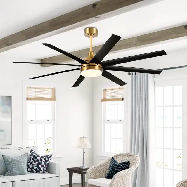 Alt view image 6 of 6 - 65" Ceiling Fans with Lights Remote Control, Industrial Gold and Black Ceiling Fan with Reversible DC Motor, 6-Speed, 3CCT Led, 8 ABS Blades Large Ceiling Fan Fandeliers for Bedroom Living Room