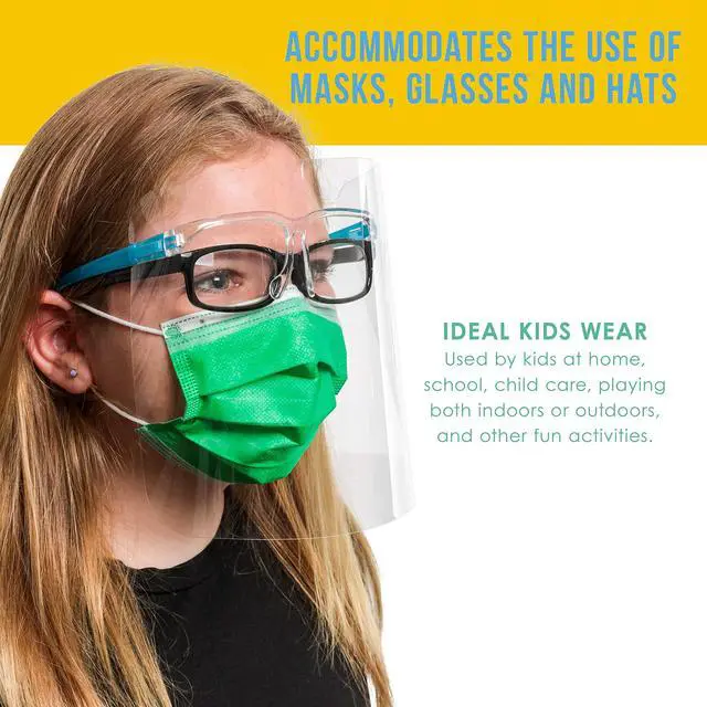 Alt view image 5 of 6 - Salon World Safety 200 Kids Face Shields with Glasses Frames (20 Packs of 10) - 5 Colors, 40 Each - Protective Children's Full Face Shields to Protect Eyes Nose Mouth - Anti-Fog PET Plastic