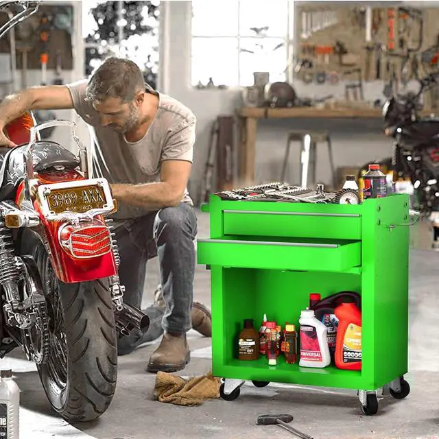 Alt view image 2 of 6 - 8-Drawer Rolling Tool Chest with Detachable Top Tool Box, Lockable Metal Tool Cabinet, and Liner, Heavy-Duty Storage Organizer with Wheels and 6 Hooks for Garage, Workshop, Green