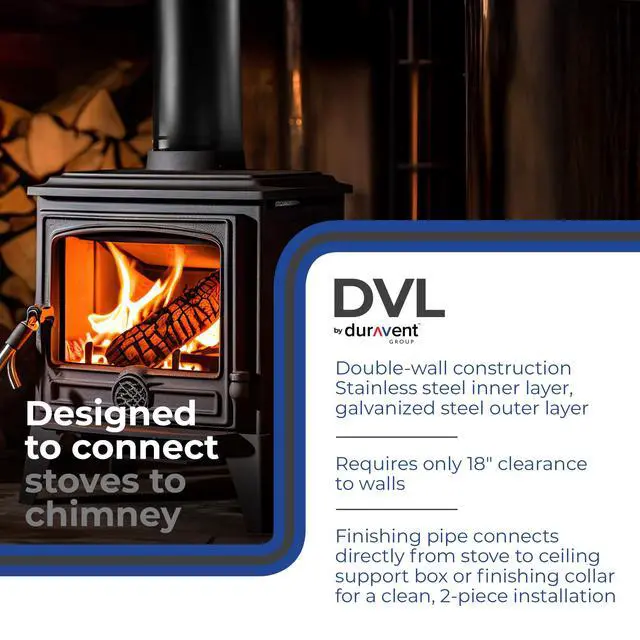 Alt view image 2 of 5 - DVL 6 Inch Double Wall Steel Stove Pip, Telescoping Chimney Wood Burning Connector to Vent Smoke or Exhaust, Black, 6DVL-68TA
