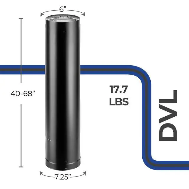 Alt view image 3 of 5 - DVL 6 Inch Double Wall Steel Stove Pip, Telescoping Chimney Wood Burning Connector to Vent Smoke or Exhaust, Black, 6DVL-68TA