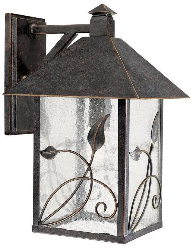 Main image of French Garden Rustic Natural Cottage Core Outdoor Wall Fixture Bronze Metal Leaf and Vine Motif 15" Clear Seedy Glass Decor Exterior House Porch Patio Outside Garage Front Door