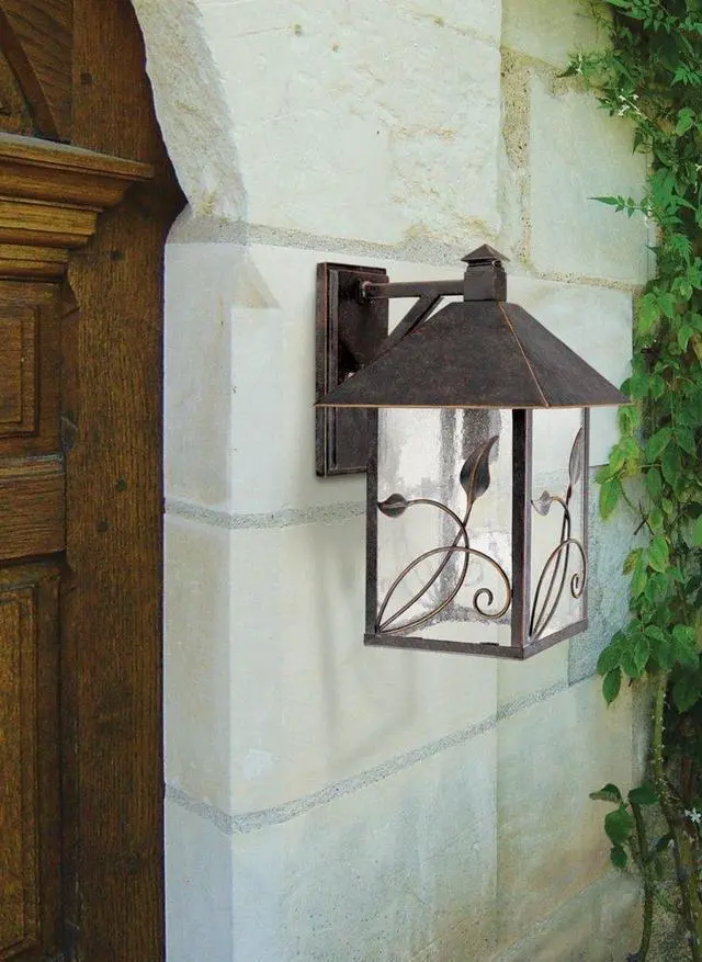 Alt view image 2 of 4 - French Garden Rustic Natural Cottage Core Outdoor Wall Fixture Bronze Metal Leaf and Vine Motif 15" Clear Seedy Glass Decor Exterior House Porch Patio Outside Garage Front Door