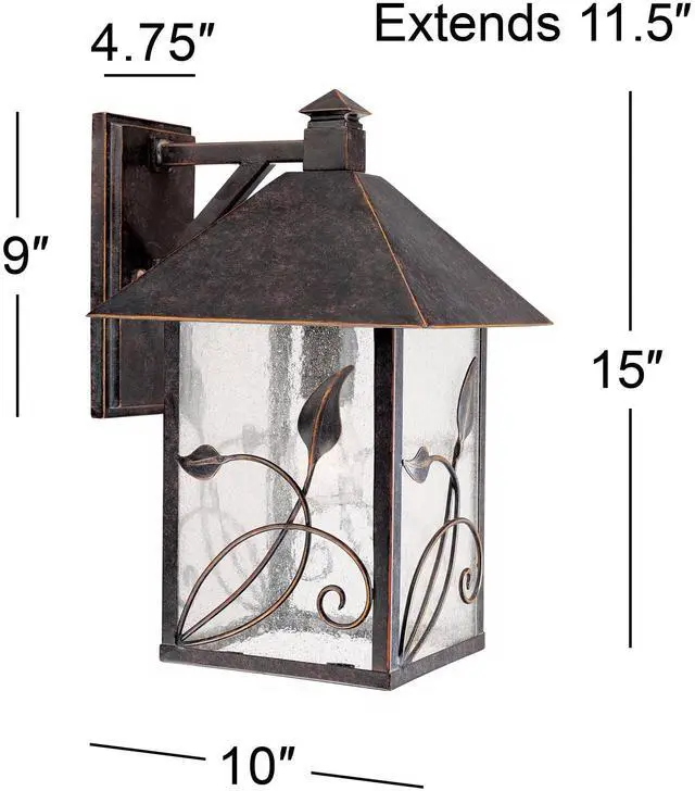 Alt view image 3 of 4 - French Garden Rustic Natural Cottage Core Outdoor Wall Fixture Bronze Metal Leaf and Vine Motif 15" Clear Seedy Glass Decor Exterior House Porch Patio Outside Garage Front Door