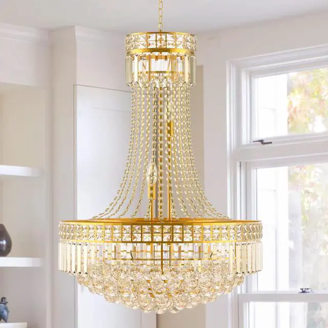 Main image of 24'' Modern Crystal Chandelier Lighting, Luxury Raindrop Crystal Chandeliers Gold Classic Empire Style Hanging Pendant Light Fixture for Dining Living Room Foyer Bedroom