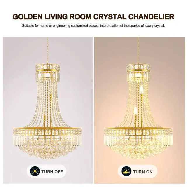 Alt view image 3 of 6 - 24'' Modern Crystal Chandelier Lighting, Luxury Raindrop Crystal Chandeliers Gold Classic Empire Style Hanging Pendant Light Fixture for Dining Living Room Foyer Bedroom