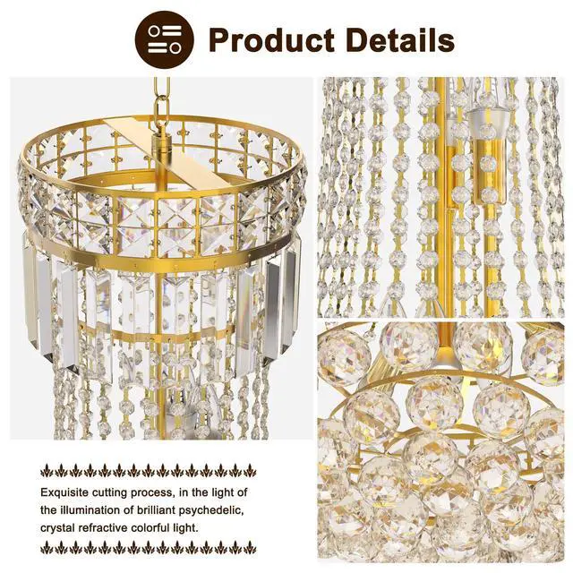 Alt view image 5 of 6 - 24'' Modern Crystal Chandelier Lighting, Luxury Raindrop Crystal Chandeliers Gold Classic Empire Style Hanging Pendant Light Fixture for Dining Living Room Foyer Bedroom