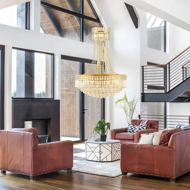 Alt view image 6 of 6 - 24'' Modern Crystal Chandelier Lighting, Luxury Raindrop Crystal Chandeliers Gold Classic Empire Style Hanging Pendant Light Fixture for Dining Living Room Foyer Bedroom