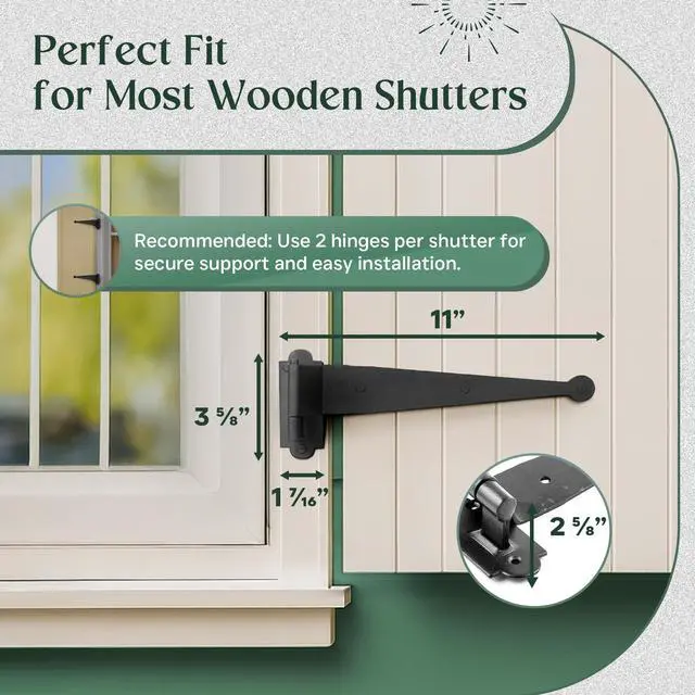 Alt view image 3 of 6 - Pack of 15 Black Offset Strap Lift Off Pintle Hinge 11" X 2-5/8" Wrought Iron Pin Hinges for Shutters, Exterior Window Doors Or Gates Offsets with Hardware