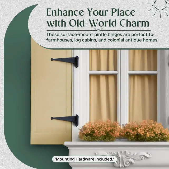 Alt view image 6 of 6 - Pack of 15 Black Offset Strap Lift Off Pintle Hinge 11" X 2-5/8" Wrought Iron Pin Hinges for Shutters, Exterior Window Doors Or Gates Offsets with Hardware
