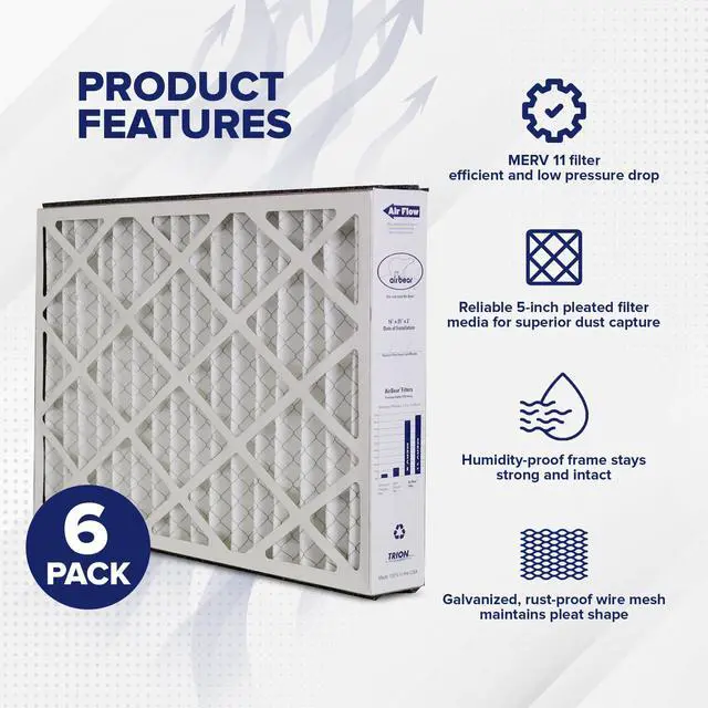 Alt view image 2 of 6 - Air Bear 259112-101 (6 Pack) Pleated Furnace Air Filter 16"x25"x3" MERV 11