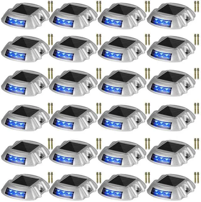 Main image of Solar Driveway Lights - 24 Pack Bright Blue Waterproof Wireless Dock Lights with 6 LEDs for Path, Garden, Walkway & Steps