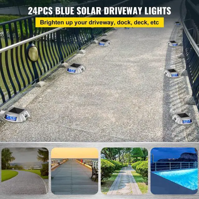 Alt view image 2 of 6 - Solar Driveway Lights - 24 Pack Bright Blue Waterproof Wireless Dock Lights with 6 LEDs for Path, Garden, Walkway & Steps