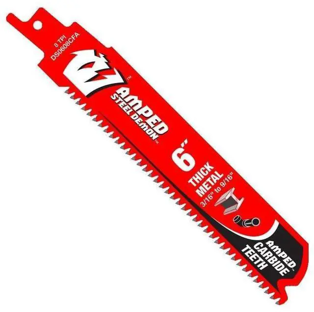Main image of Amped Steel Demon Carbide Teeth Reciprocating Saw Blade for Thick Metal - 100x Longer Cutting Life - 6" Length, 8 TPI - DS0608CFA10