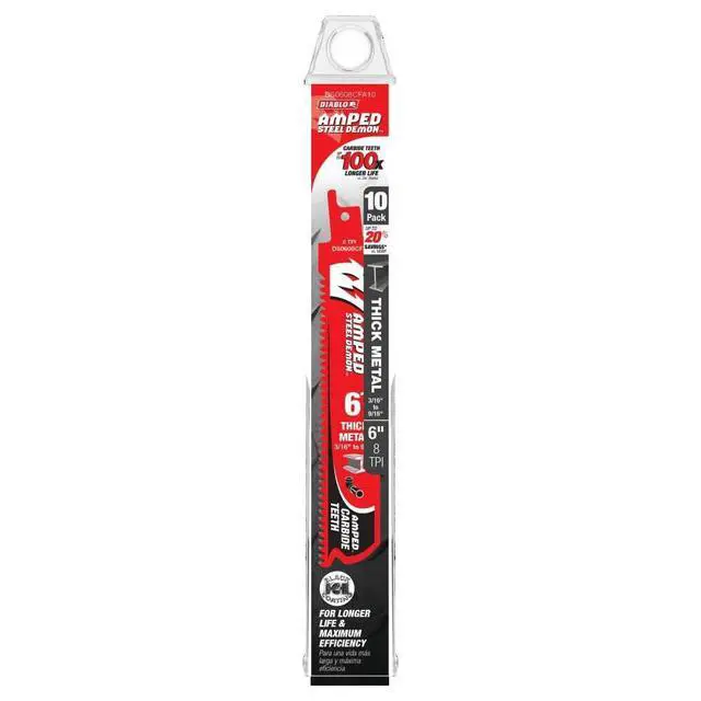 Alt view image 3 of 3 - Amped Steel Demon Carbide Teeth Reciprocating Saw Blade for Thick Metal - 100x Longer Cutting Life - 6" Length, 8 TPI - DS0608CFA10