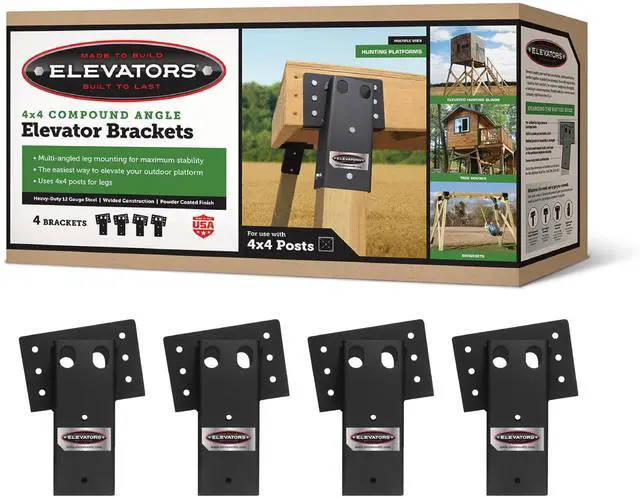 Main image of 4x4 Elevator Brackets, Double Angled Construction-Grade Steel, Ideal for Hunting Stands, Tree Houses, Decks, and More, 4-Pack