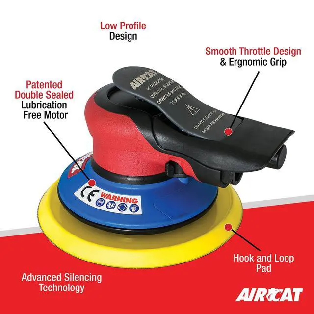 Alt view image 2 of 6 - Pneumatic Tools 6700-6-332: 6 Inch Lubrication Free Palm Sander 11,000 RPM - 3/32" Orbit