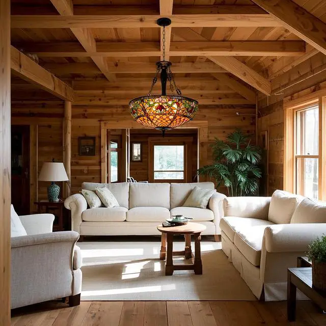 Alt view image 6 of 6 - Vintage Pendant Light Fixture 19'' Wide 5-Light Victorain Rustic Style Stained Glass Chandeliers Hanging Lamp Inverted Ceiling Pendant Lights for Living Dining Room Kitchen Bedroom Entryway