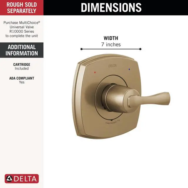 Alt view image 2 of 6 - Faucet Stryke 14 Series Single-Function Gold Shower Valve Trim Kit, Shower Handle, Shower Trim Kit, Lumicoat Champagne Bronze T14076-CZ-PR (Valve Not Included)