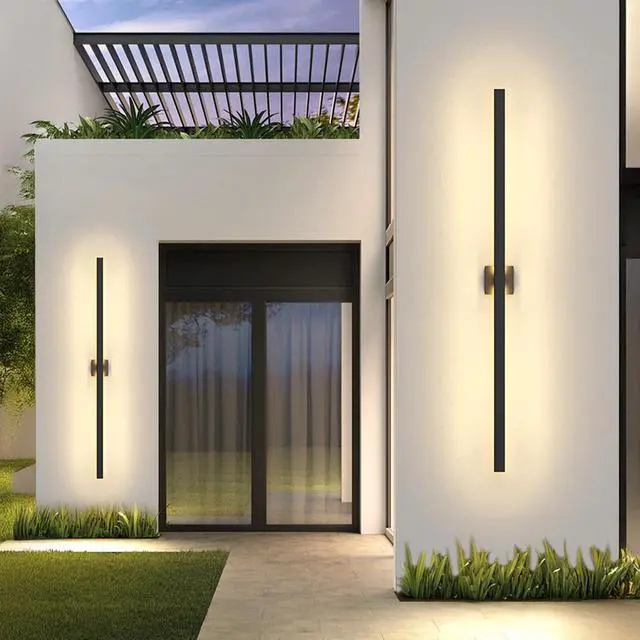 Alt view image 2 of 6 - 63 Inch Aluminum Long Outdoor Modern LED Wall Light 3000K 3000LM, Slim Linear Exterior Lighting Fixtures Wall Mount, Waterproof IP65 Black Outside Sconce for House Porch Patio Garage Door Yard