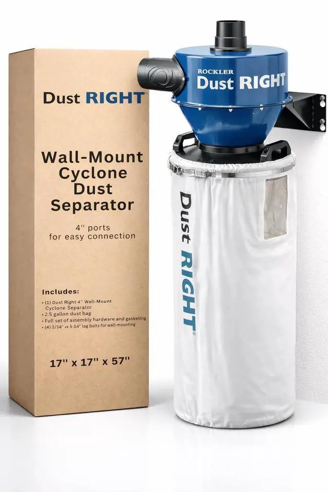 Main image of 4" Wall-Mount Cyclone Dust Separator - Space-Spacing Cyclone Dust Collectors for Woodworking - Two-stage System Sawdust Collector for Airflow - Easy-to-Assemble Dust Collection Fittings