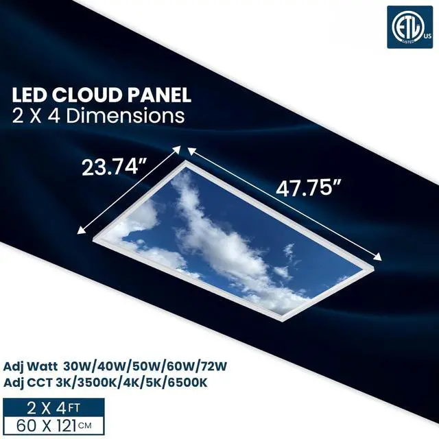 Alt view image 5 of 6 - 2-Pack 2x4 LED Flat Panel Light, Drop Ceiling Light Fixture with Cloud Design Tunable 30W-72W, Upto 8750 Lumens 3000K-6500K CCT, 0-10V Dimmable Skylight ETL, 120-277V 48x24 Inch LED Panel