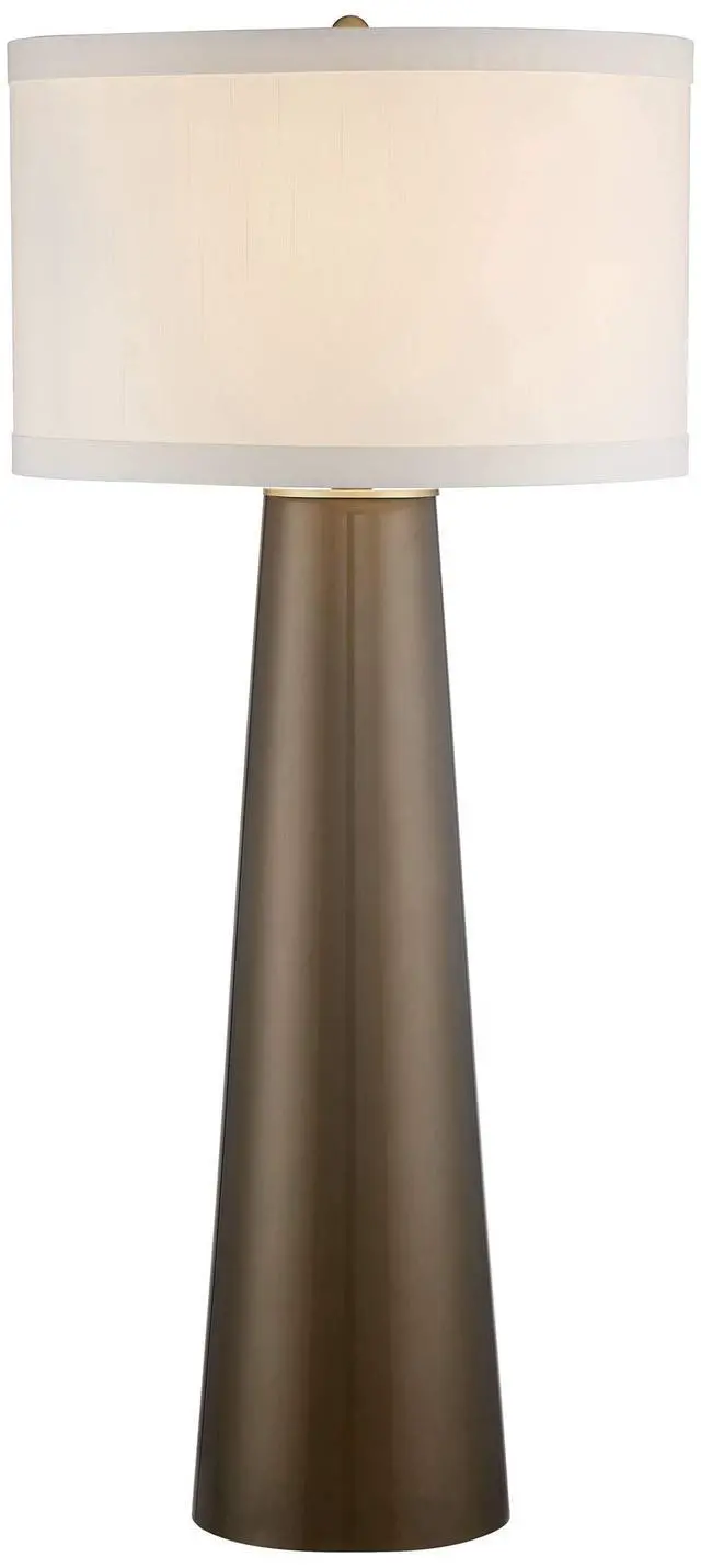 Alt view image 2 of 6 - Karen Modern Table Lamp 36" Tall Dark Gold Tapered Glass Column Off White Fabric Drum Shade Decor for Living Room Bedroom House Bedside Nightstand Home Office Entryway Family