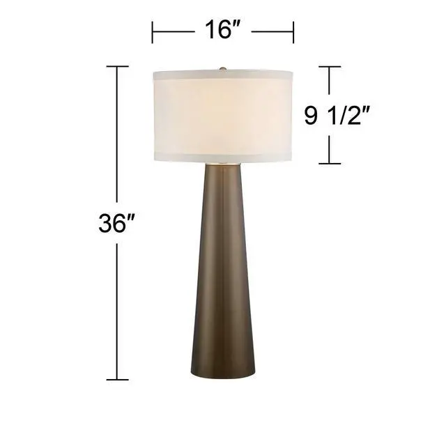 Alt view image 4 of 6 - Karen Modern Table Lamp 36" Tall Dark Gold Tapered Glass Column Off White Fabric Drum Shade Decor for Living Room Bedroom House Bedside Nightstand Home Office Entryway Family