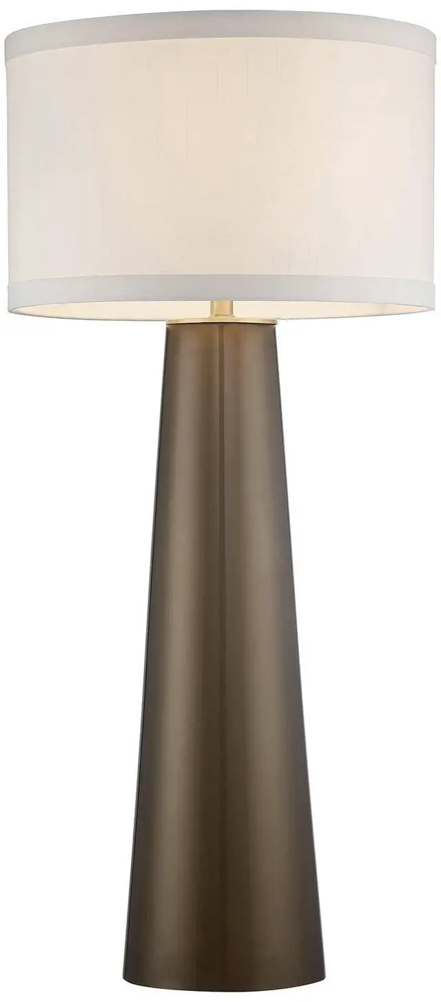 Alt view image 6 of 6 - Karen Modern Table Lamp 36" Tall Dark Gold Tapered Glass Column Off White Fabric Drum Shade Decor for Living Room Bedroom House Bedside Nightstand Home Office Entryway Family
