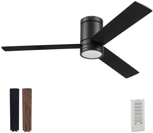 Main image of Espy Modern 52 Inch Ceiling Fan with Light, LED, Remote Control, Flush Mount Indoor Fan with 3 Blades, Matte Black and Honey Birch Blade Finish Options, Matte Black (51464-01)
