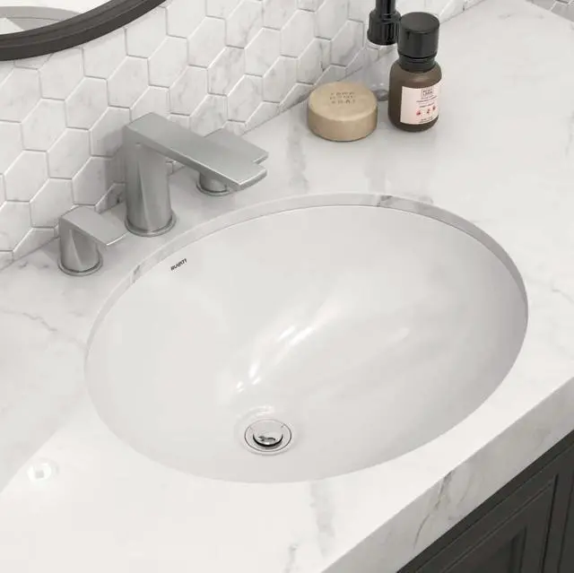Alt view image 2 of 6 - 19 x 16 inch Undermount Bathroom Sink - White Oval Ceramic Bathroom Sinks with Overflow for Bathroom Vanity Sink, Porcelain Bathroom Basin - RVB0619
