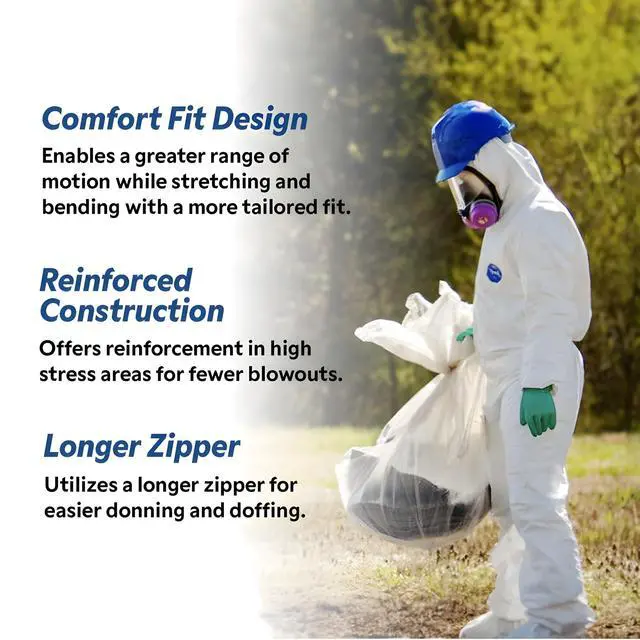 Alt view image 4 of 6 - Tyvek TY127S Disposable Coverall with Respirator-Fit Hood and Elastic Cuff, White, X-Large, 1-Pack